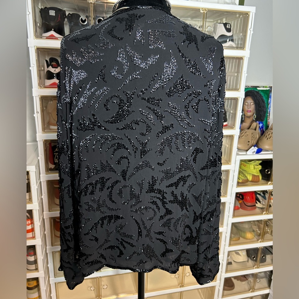 Doncaster‎ Silk Black Beaded vintage cardigan Jacket Size 14 - Picture 10 of 11